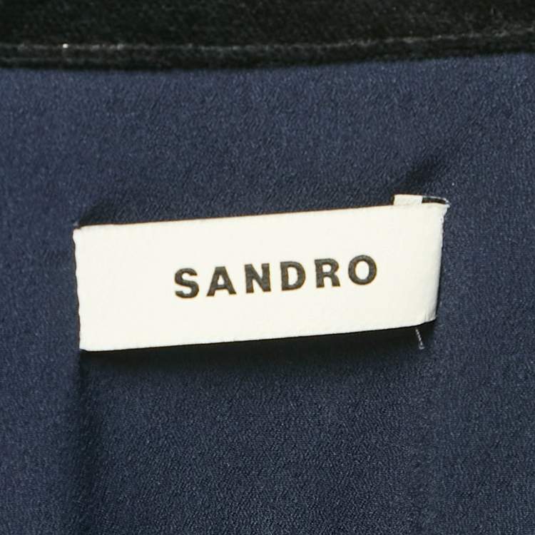 Pre Owned Sandro Navy Blue Tweed Faux Pocket Detail Mini Dress S