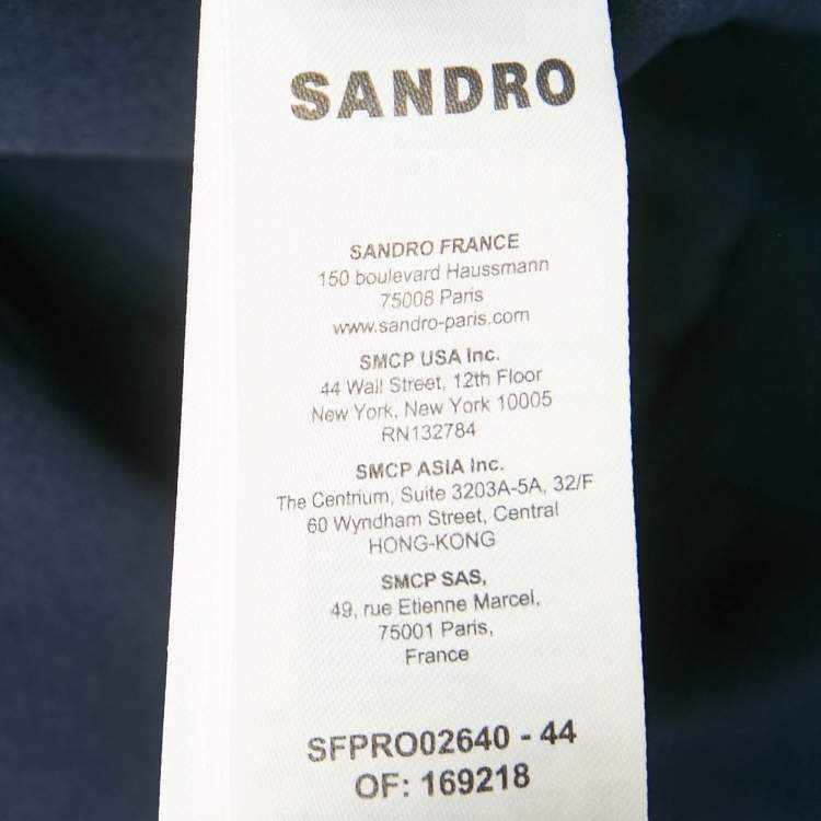 Pre Owned Sandro Navy Blue Tweed Faux Pocket Detail Mini Dress S