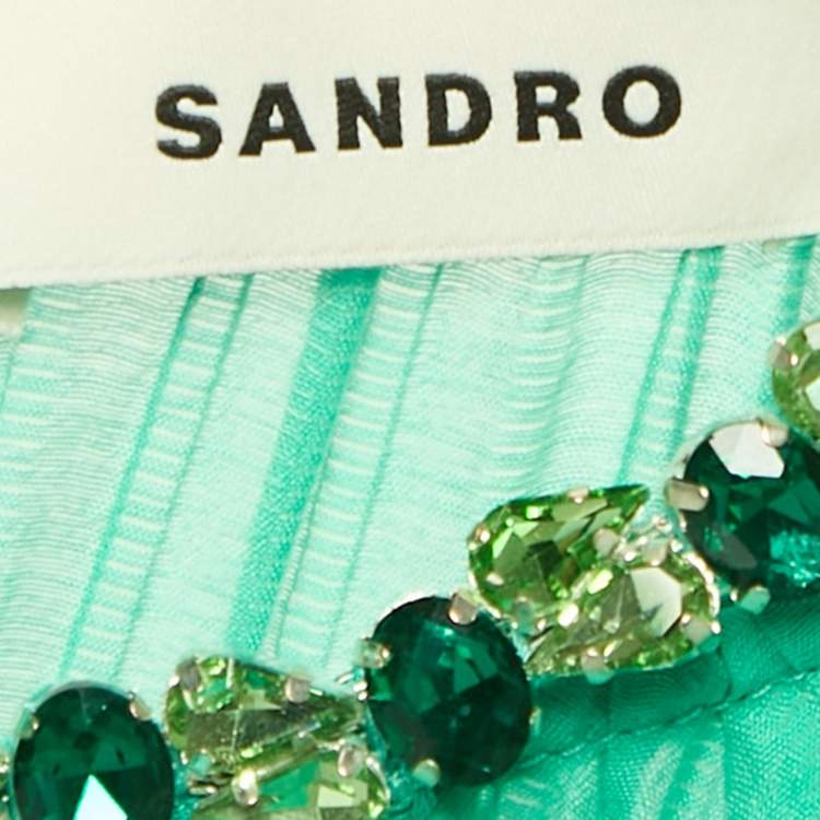 Pre Owned Sandro Green Lyocell Crystal Detail Tiered Long Dress S