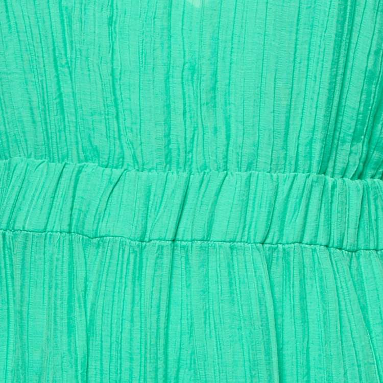 Pre Owned Sandro Green Lyocell Crystal Detail Tiered Long Dress S