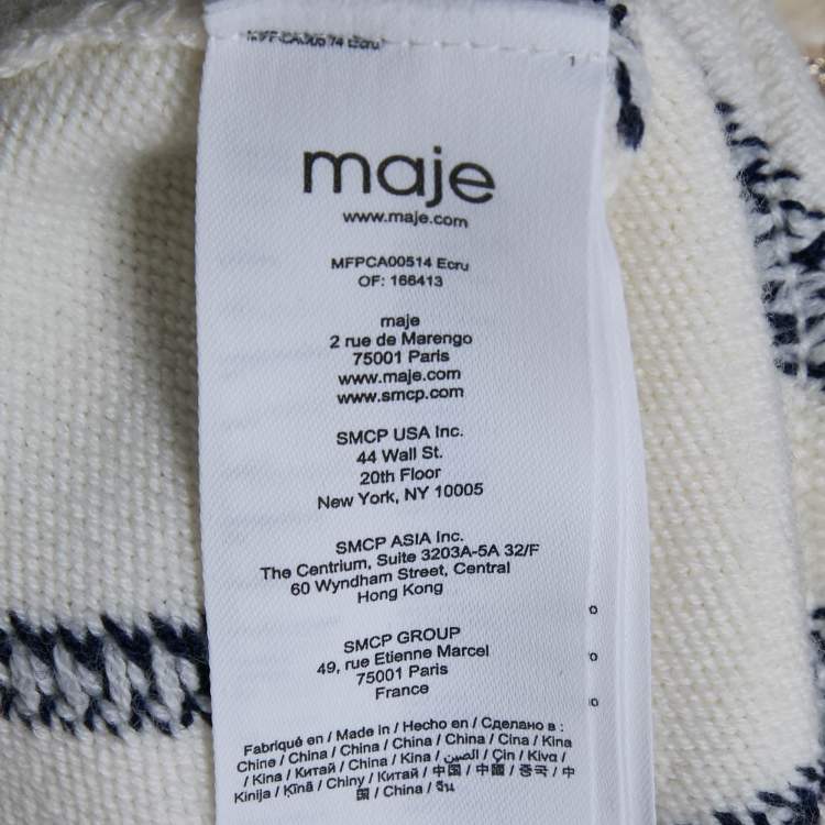 Pre Owned Sandro White Diamond Knit Metal Embellished Cardigan M 
