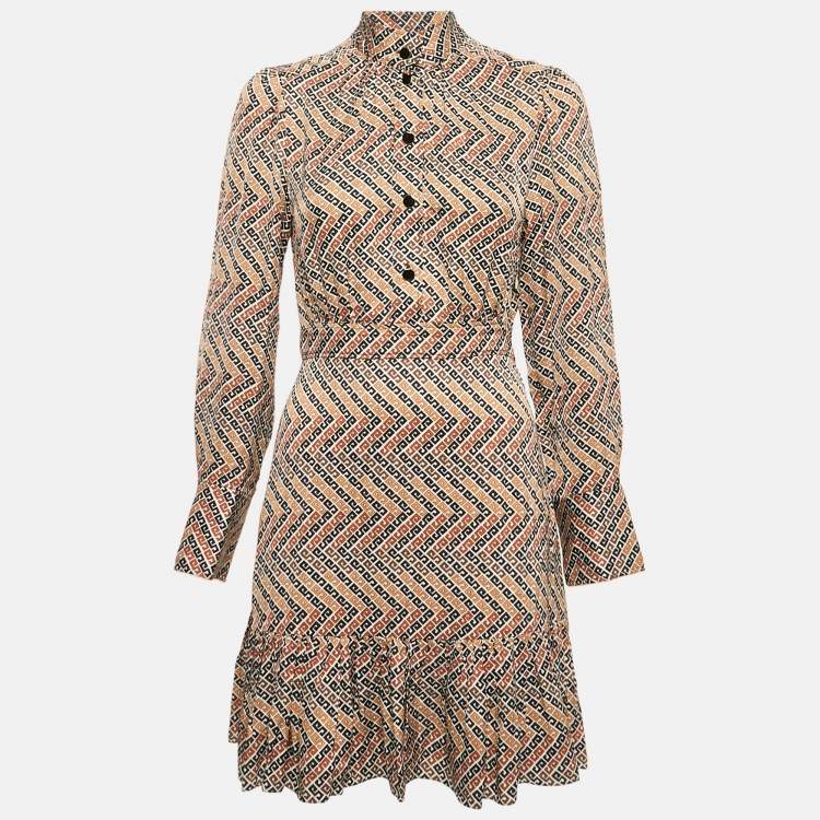 Pre Owned Sandro Multicolor Logo Print Satin Flounce Mini Dress XS