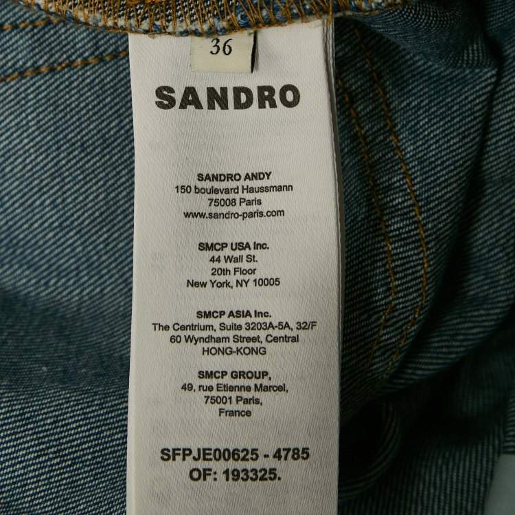 Pre Owned Sandro Blue Studded Denim Wide Leg Jeans S Waist 28"