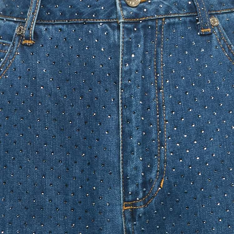 Pre Owned Sandro Blue Studded Denim Wide Leg Jeans S Waist 28"