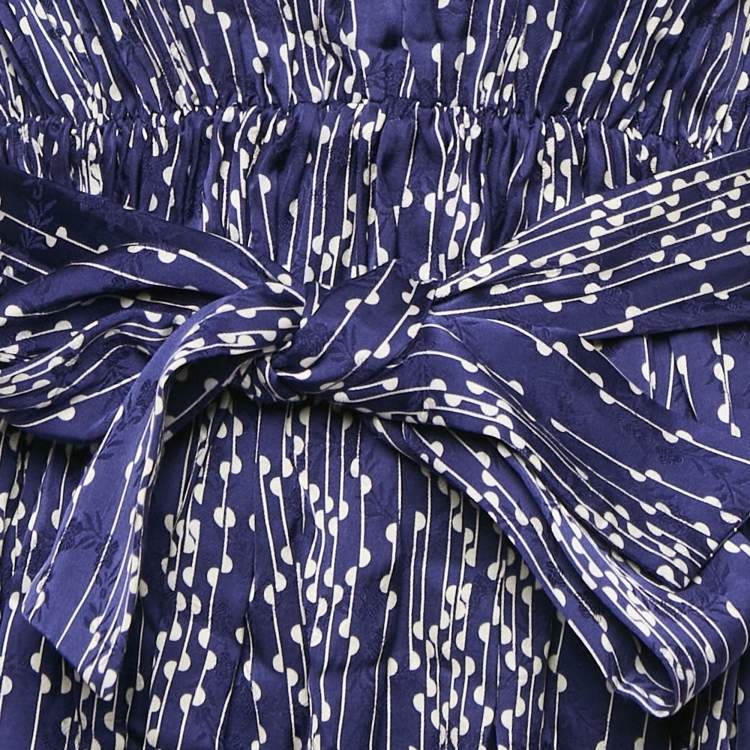 Pre Owned Sandro Blue Striped Satin Mini Dress M