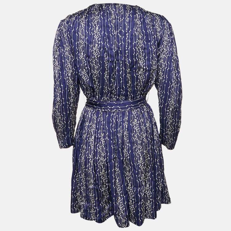 Pre Owned Sandro Blue Striped Satin Mini Dress M