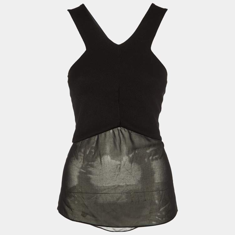 Pre Owned Sandro Black Knit & Chiffon Halter Neck Top S