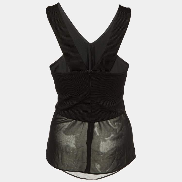 Pre Owned Sandro Black Knit & Chiffon Halter Neck Top S