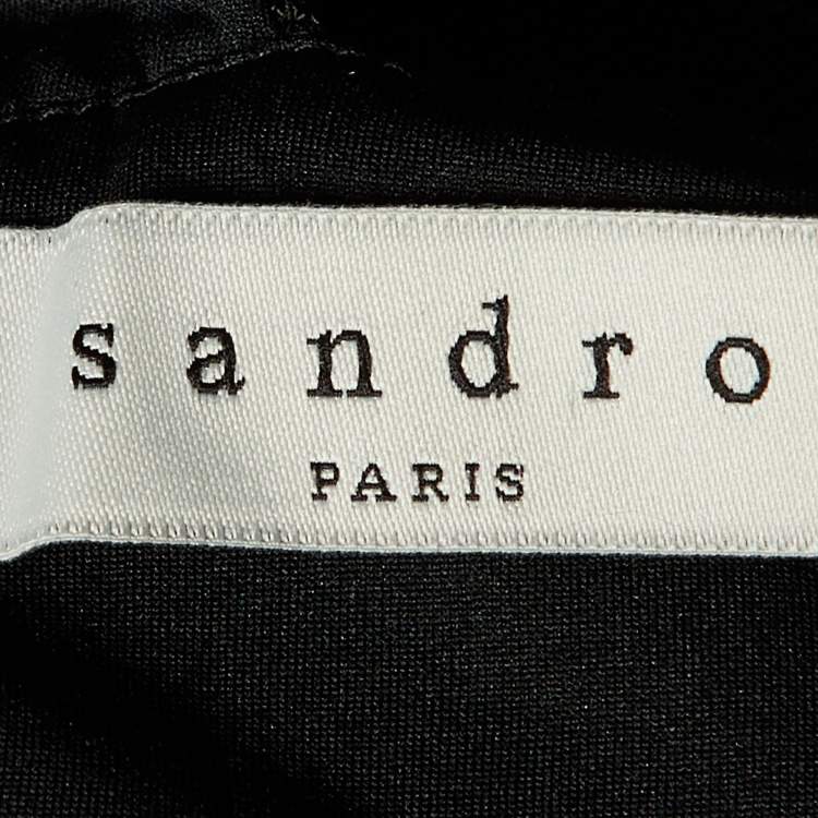 Pre Owned Sandro Black Knit & Chiffon Halter Neck Top S