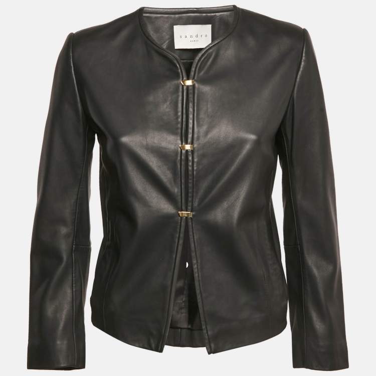 Pre Owned Sandro Black Hook Leather Jacket S