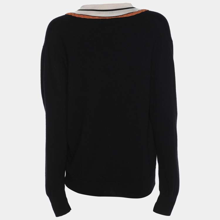 Pre Owned Sandro Black Wool Knit Full Sleeve V Neck Sweater M