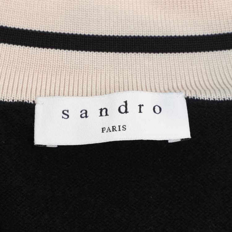 Pre Owned Sandro Black Wool Knit Full Sleeve V Neck Sweater M