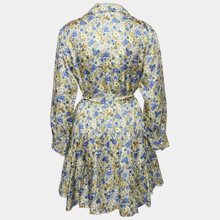 Pre Owned Sandro Multicolor printed Silk Belted Mini Dress M