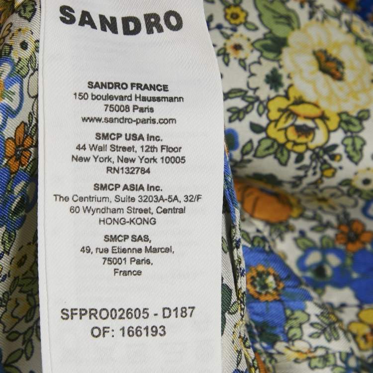Pre Owned Sandro Multicolor printed Silk Belted Mini Dress M