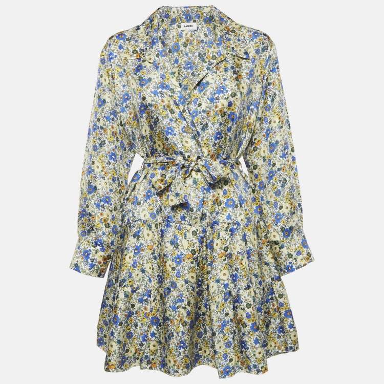 Pre Owned Sandro Multicolor printed Silk Belted Mini Dress M