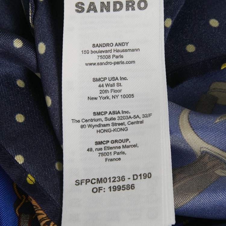 Pre Owned Sandro Navy Blue Printed Silk Long Sleeve Shirt M