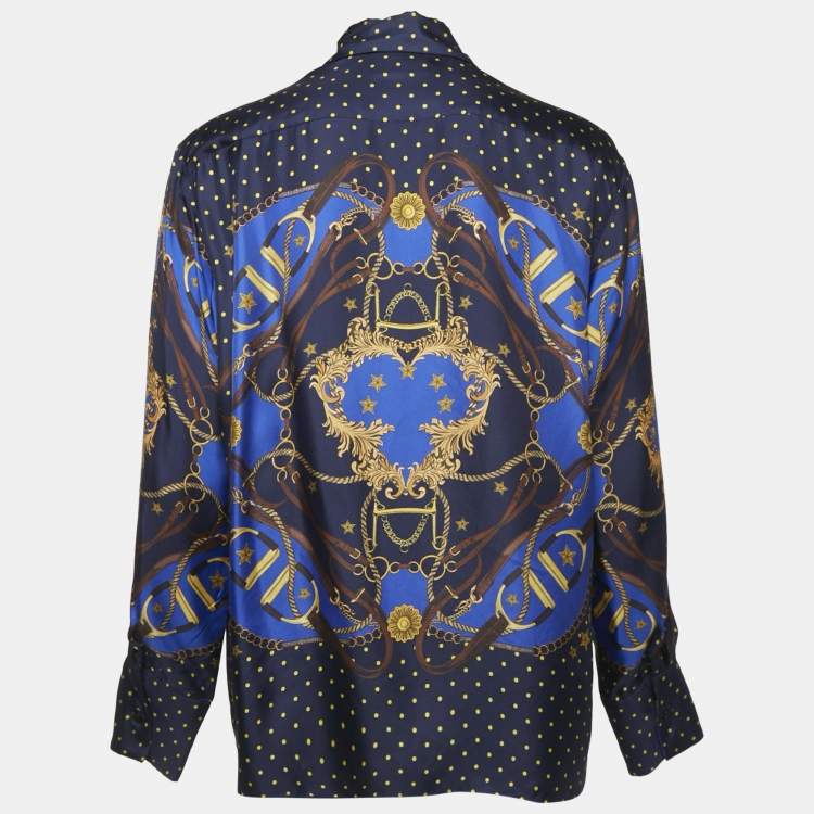 Pre Owned Sandro Navy Blue Printed Silk Long Sleeve Shirt M