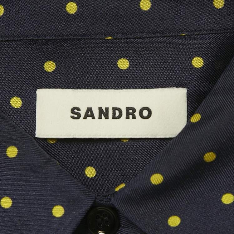 Pre Owned Sandro Navy Blue Printed Silk Long Sleeve Shirt M