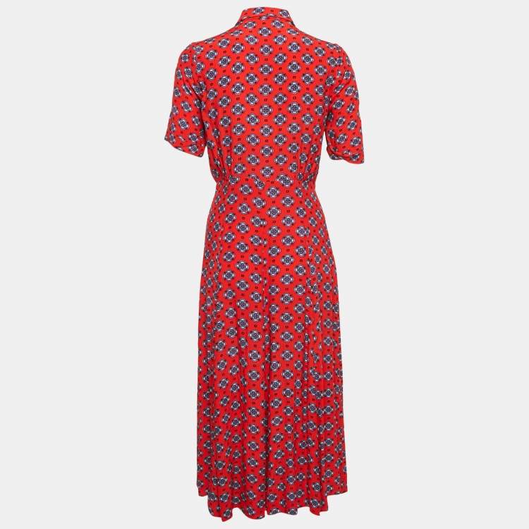 Pre Owned Sandro Red Printed Crepe Pleated Midi Dress S