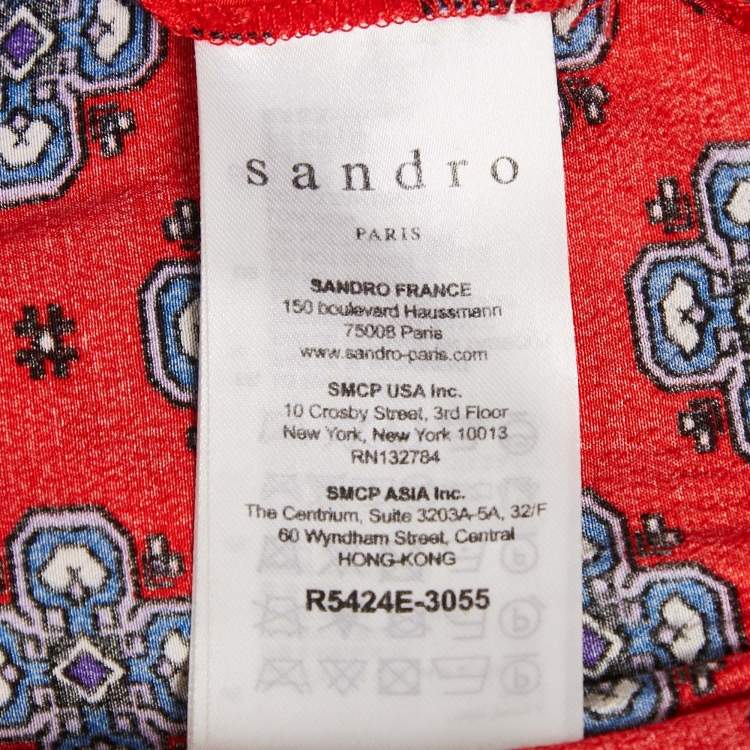 Pre Owned Sandro Red Printed Crepe Pleated Midi Dress S