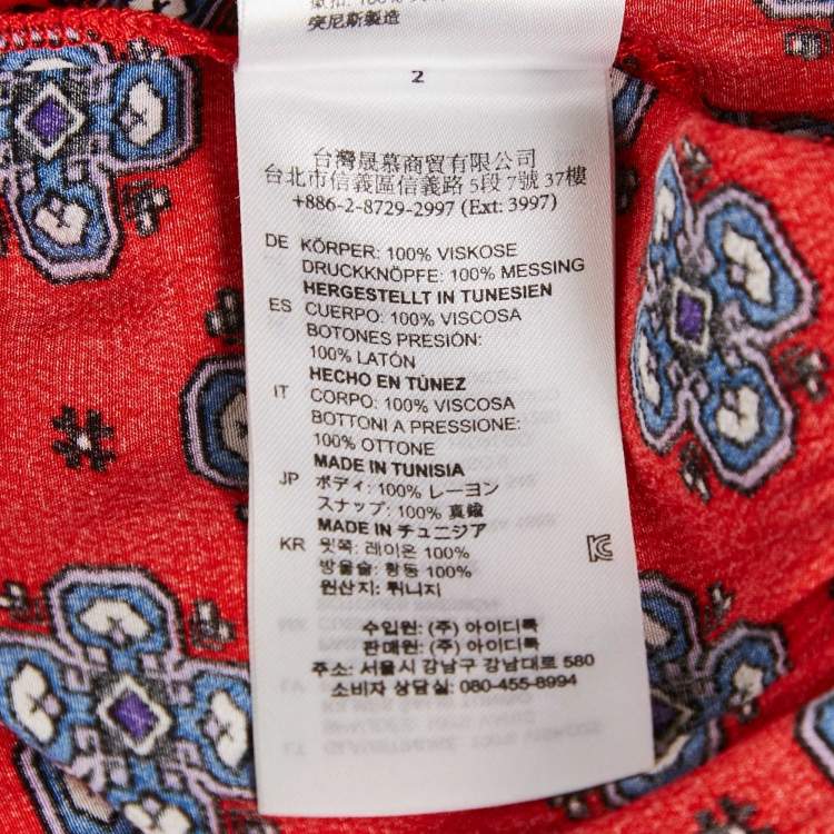 Pre Owned Sandro Red Printed Crepe Pleated Midi Dress S