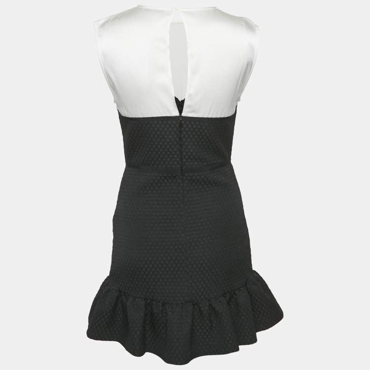 Pre Owned Sandro Black Satin/Jacquard Flounce Mini Dress S