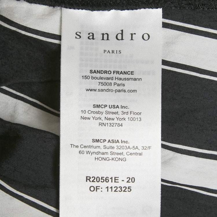 Pre Owned Sandro Black/White Stripe Viscose Wrap Midi Dress M