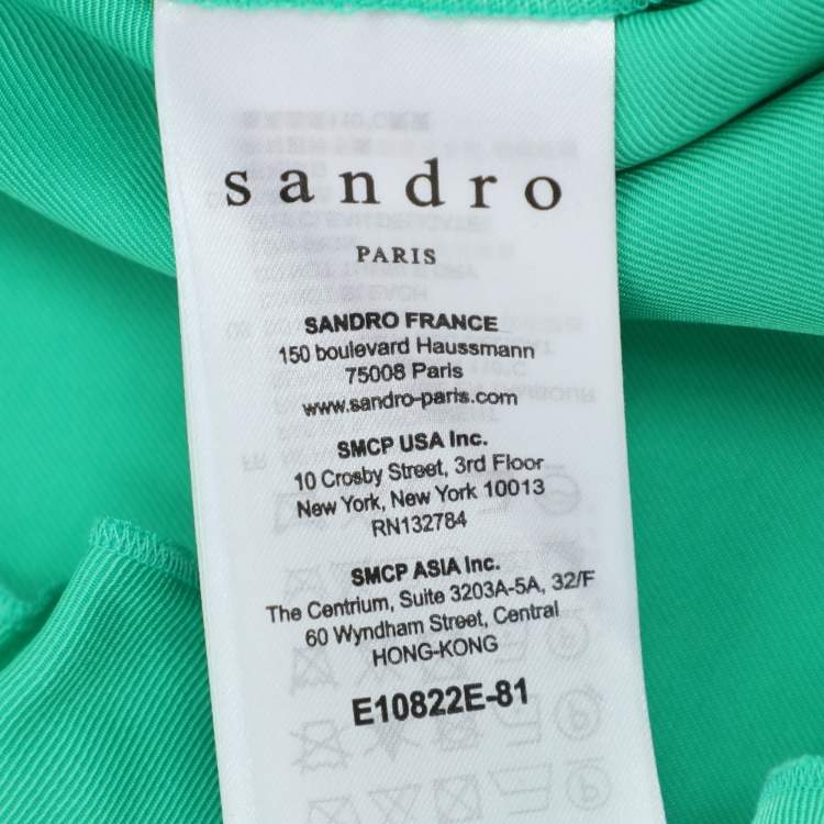 Pre Owned Sandro Green Crepe Viscose Ruffled Detail Top L