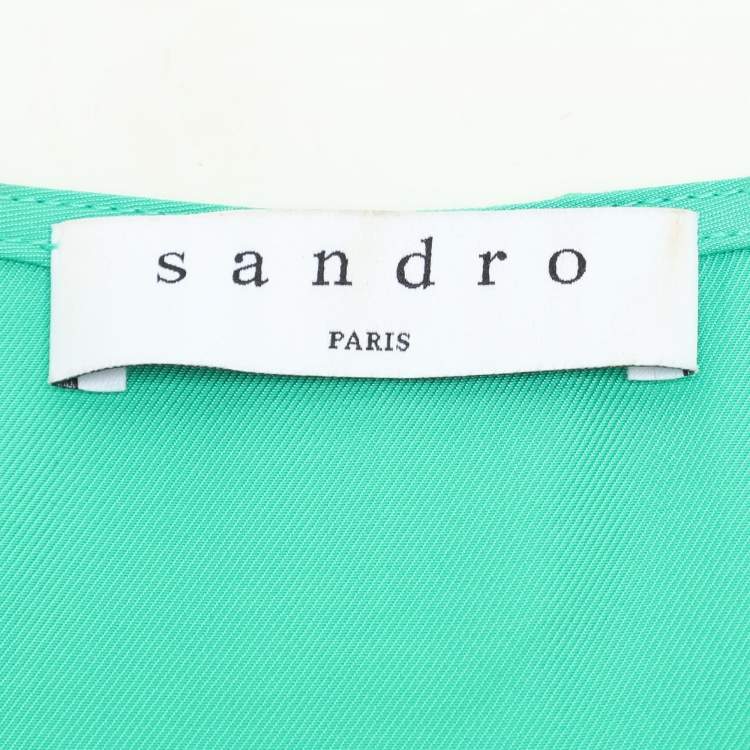 Pre Owned Sandro Green Crepe Viscose Ruffled Detail Top L