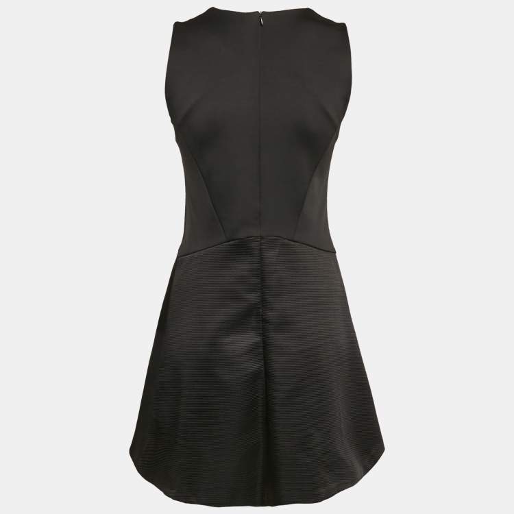 Pre Owned Sandro Black Jersey and Textured Crepe Mini Dress S