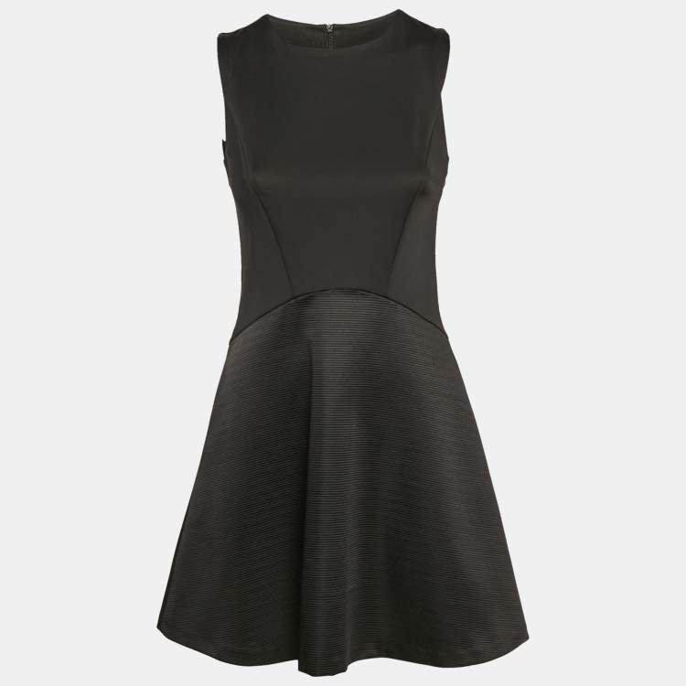 Pre Owned Sandro Black Jersey and Textured Crepe Mini Dress S