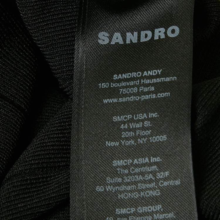 Pre Owned Sandro Black Crochet Trim Pleated Knit Long Dress S