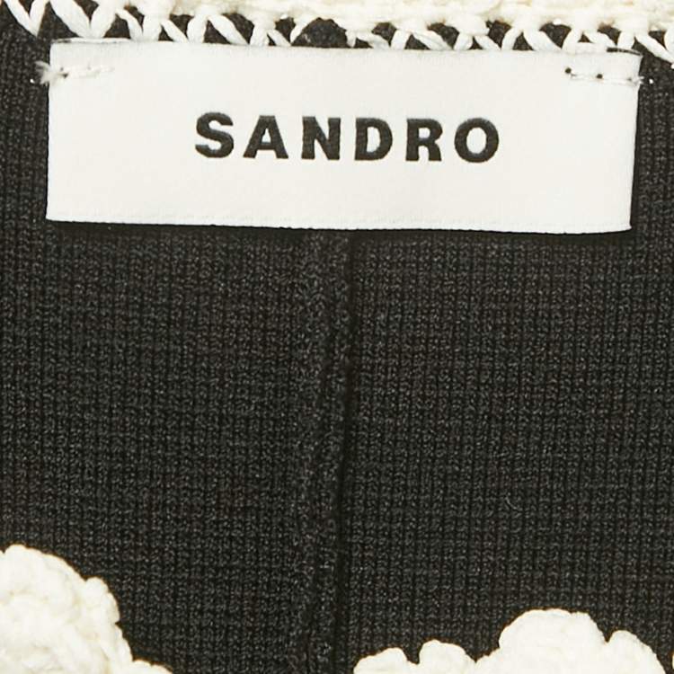 Pre Owned Sandro Black Crochet Trim Pleated Knit Long Dress S