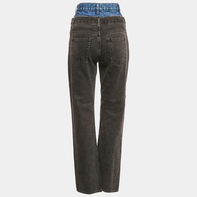 Pre Owned Sandro Grey Layered High Rise Jeans S Waist 26"