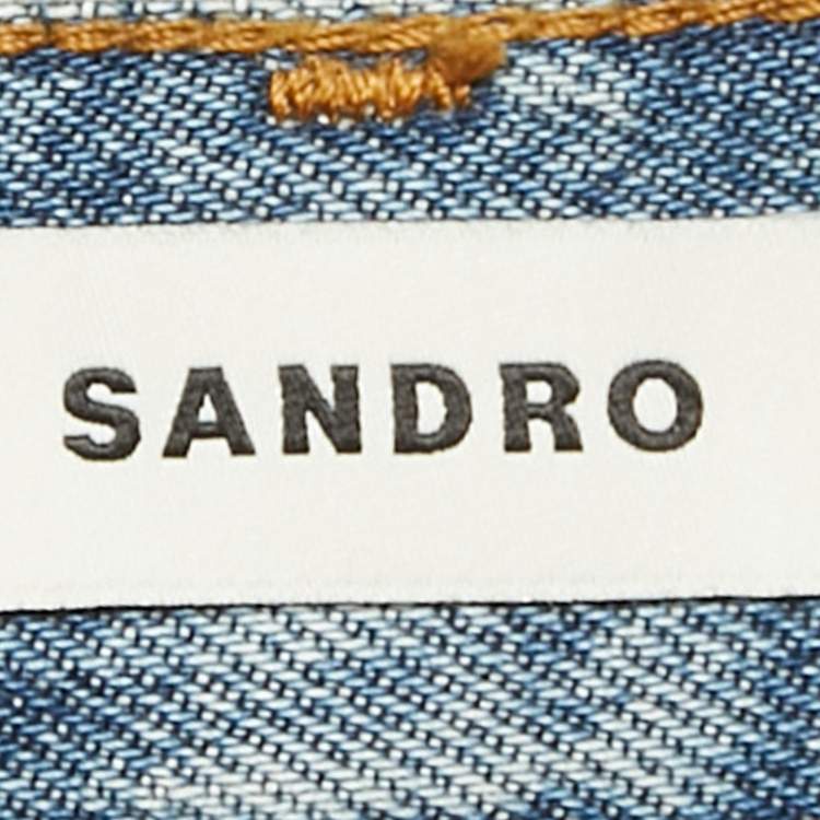 Pre Owned Sandro Blue Blue Layered Waist High Rise Wide Leg Jeans S Waist 24"