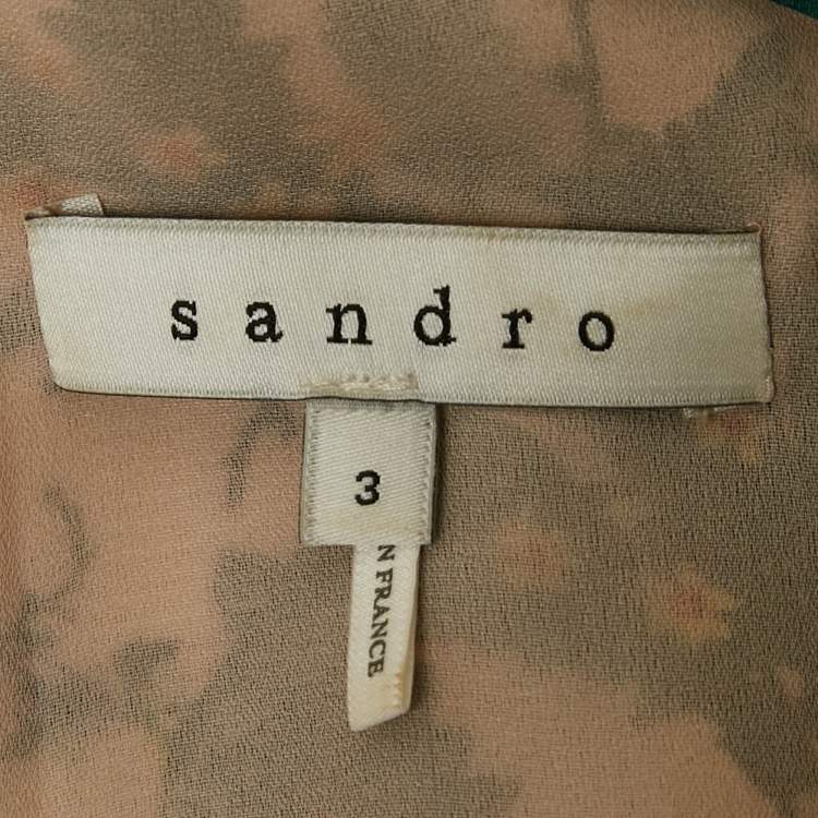 Pre Owned Sandro Green Floral Print Silk Ruffled Mini Dress L