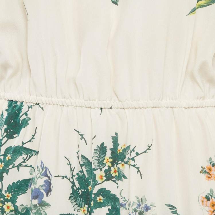 Pre Owned Sandro Green Floral Print Silk Ruffled Mini Dress L