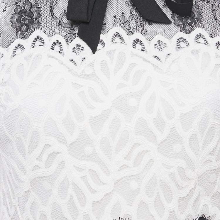 Pre Owned Sandro Black/White Patterned Lace Mini Dress M