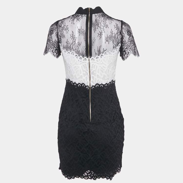 Pre Owned Sandro Black/White Patterned Lace Mini Dress M