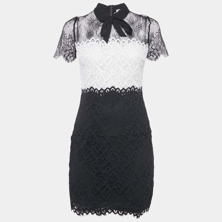 Pre Owned Sandro Black/White Patterned Lace Mini Dress M