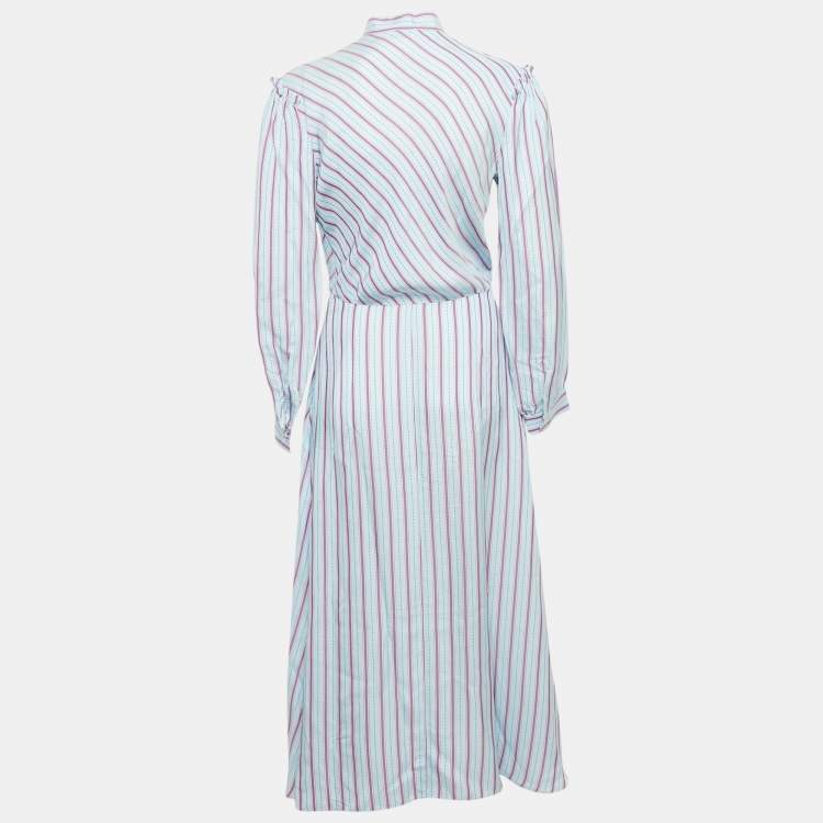 Pre Owned Sandro Blue Striped Sateen Tame Midi Dress M
