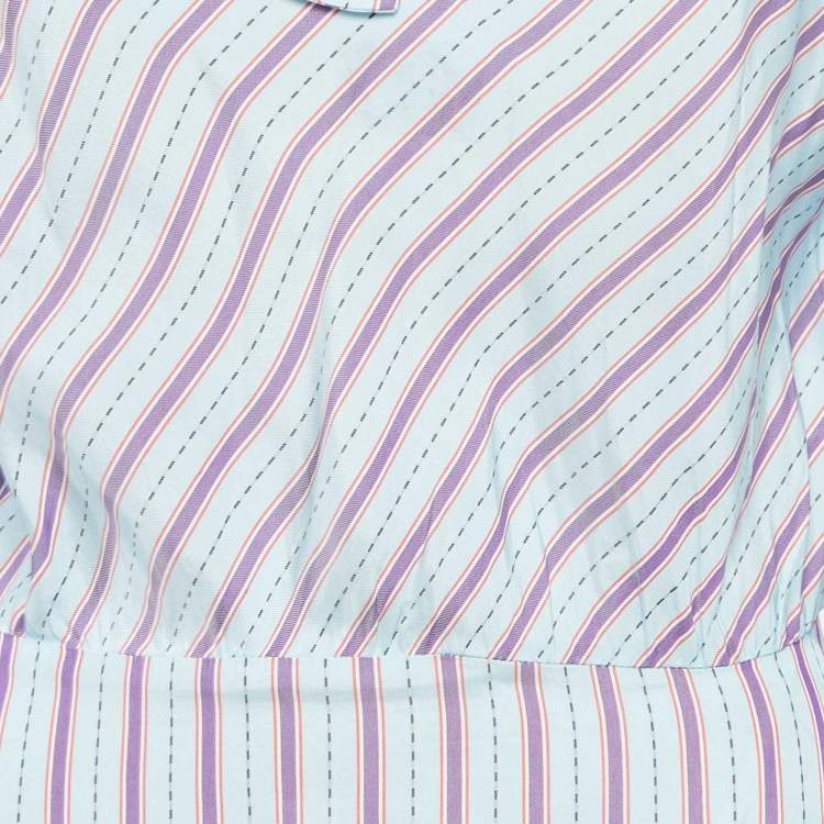 Pre Owned Sandro Blue Striped Sateen Tame Midi Dress M