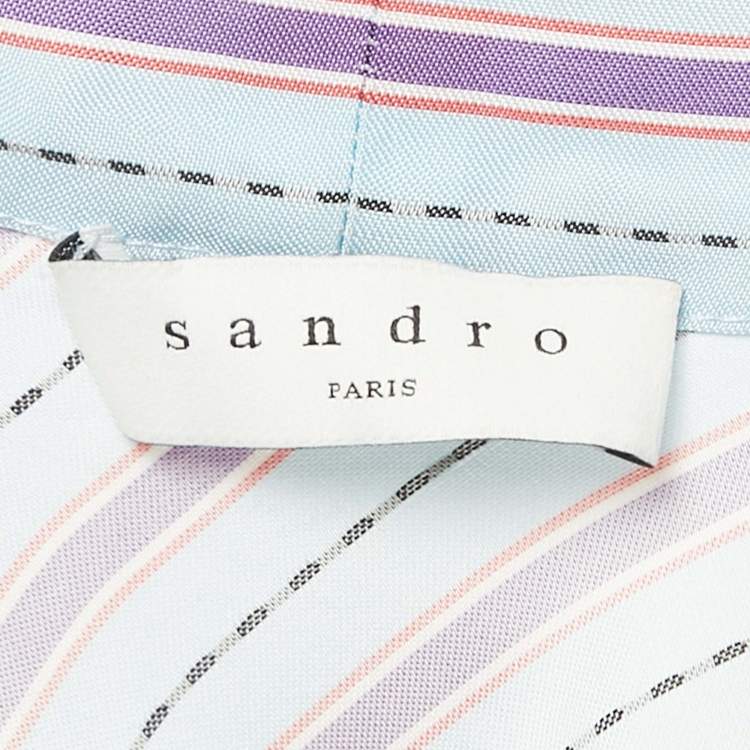 Pre Owned Sandro Blue Striped Sateen Tame Midi Dress M