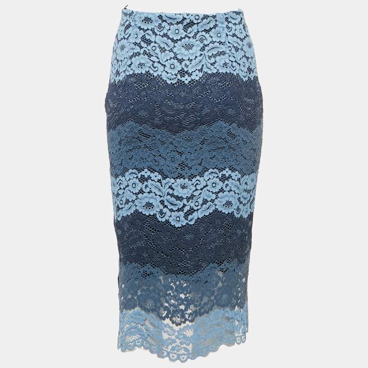 Pre Owned Sandro Blue Lace Midi Skirt S
