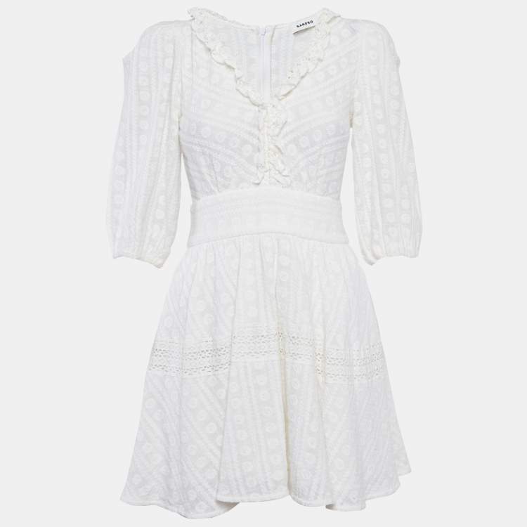 Pre Owned Sandro White Embroidered Cotton Mini Dress XS
