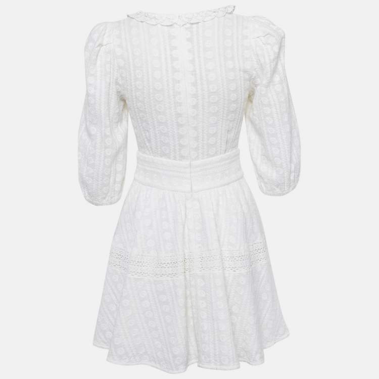 Pre Owned Sandro White Embroidered Cotton Mini Dress XS