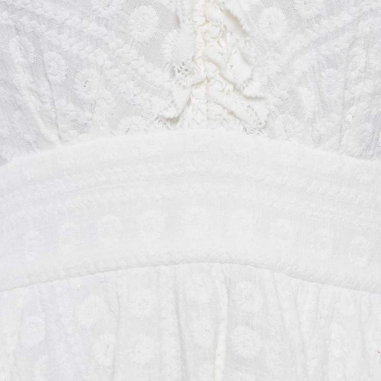Pre Owned Sandro White Embroidered Cotton Mini Dress XS