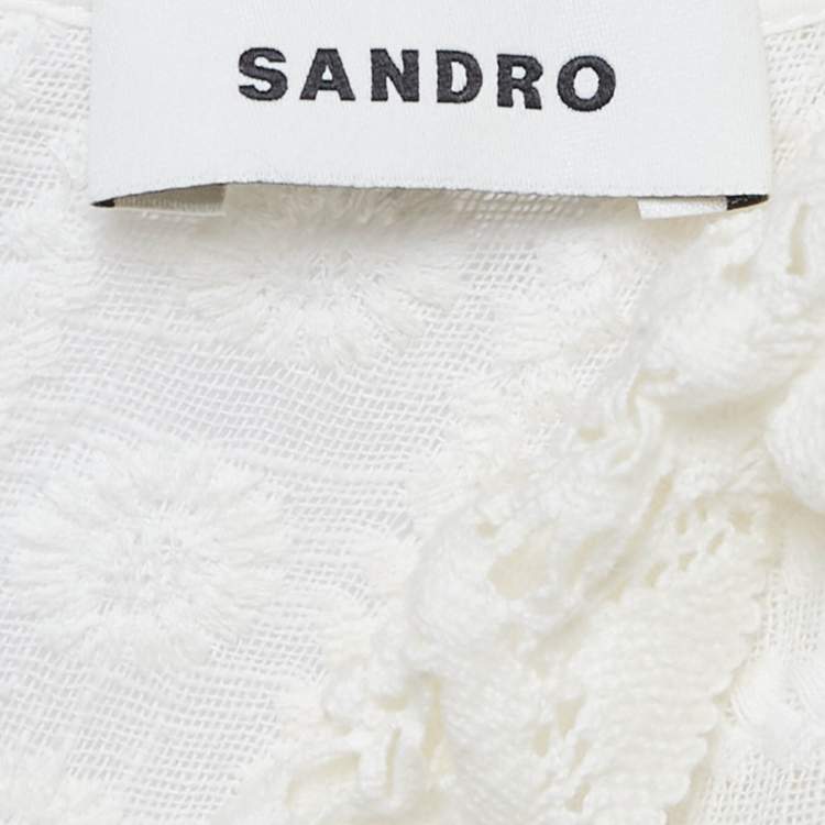 Pre Owned Sandro White Embroidered Cotton Mini Dress XS
