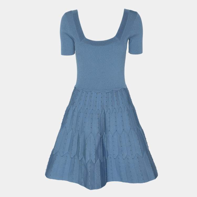 Pre Owned Sandro Blue Knit Embellished Dress S
