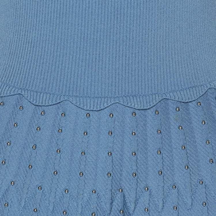 Pre Owned Sandro Blue Knit Embellished Dress S